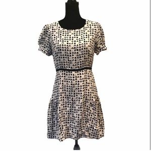 100% Silk cream black shortsleeved bug novelty pattern summer dress size small